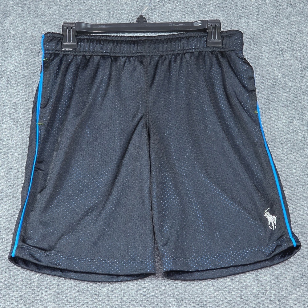 Polo Ralph Lauren Shorts YOUTH Large Black Blue Mesh Athletic Gym Pony Logo